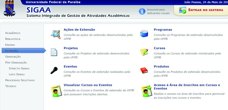 Tela Inicial SIGAA 